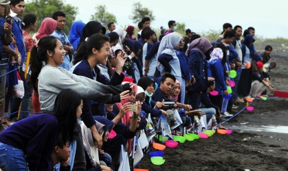 Pelepasliaran Tukik Bersama mahasiswa FKH Unair Surabaya