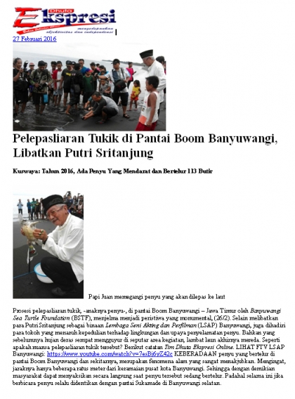 Pelepasliaran Tukik Perdana di Tahun 2016 Bersama Para Pengusaha