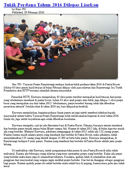 Pelepasliaran Tukik Perdana di Tahun 2016 Bersama Para Pengusaha