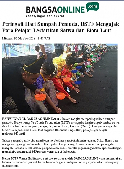 Pelepasliaran Tukik Memperingati Sumpah Pemuda