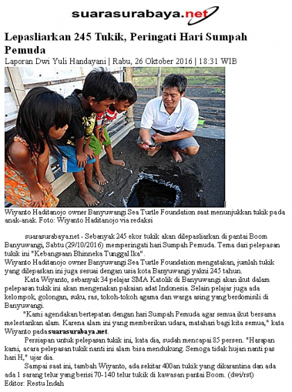 Pelepasliaran Tukik Memperingati Sumpah Pemuda