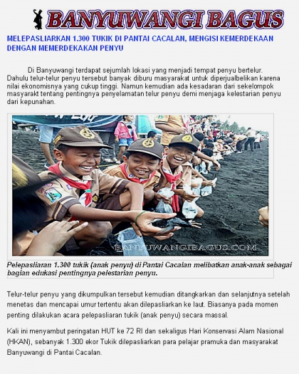 Pelepasliaran Tukik Bersama Pramuka & Masyarakat